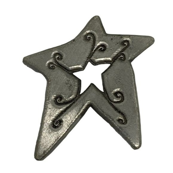 Rare Vintage 2003 Lora Rocke Signed Star Pewter Brooch Pin With Cutout Design - Picture 1 of 3